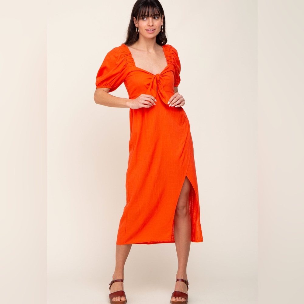 Lush Tie front linen midi dress size SMALL EUC